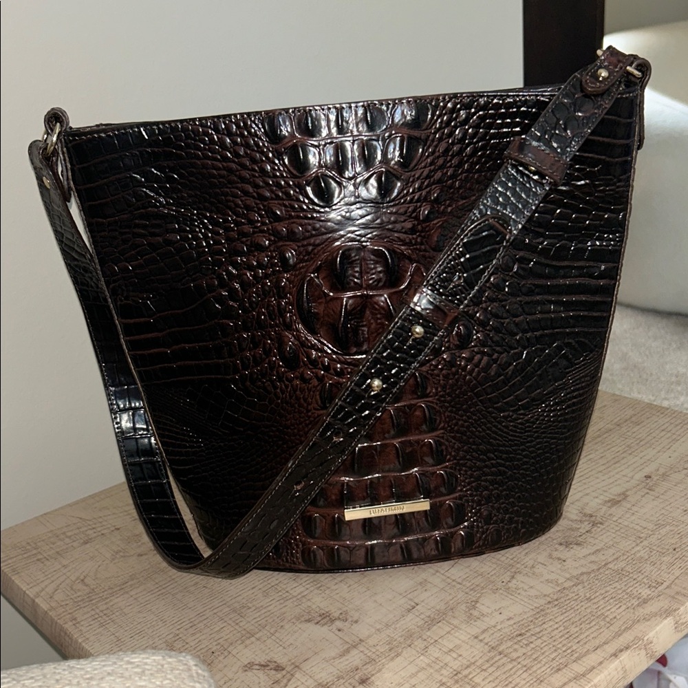 Brahmin Brown Leather Handbag has a burgundy undertone. Great Condition - Picture 2 of 7
